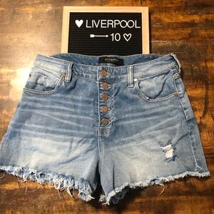 Liverpool Distressed High Rise Button Fly Denim Shorts, Women's Size 10/30
